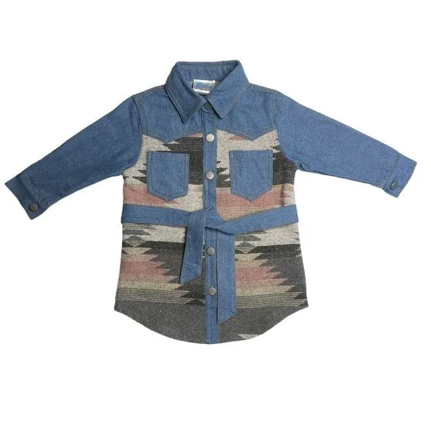 Aztec Denim Long Sleeve Dress (6T-7T)