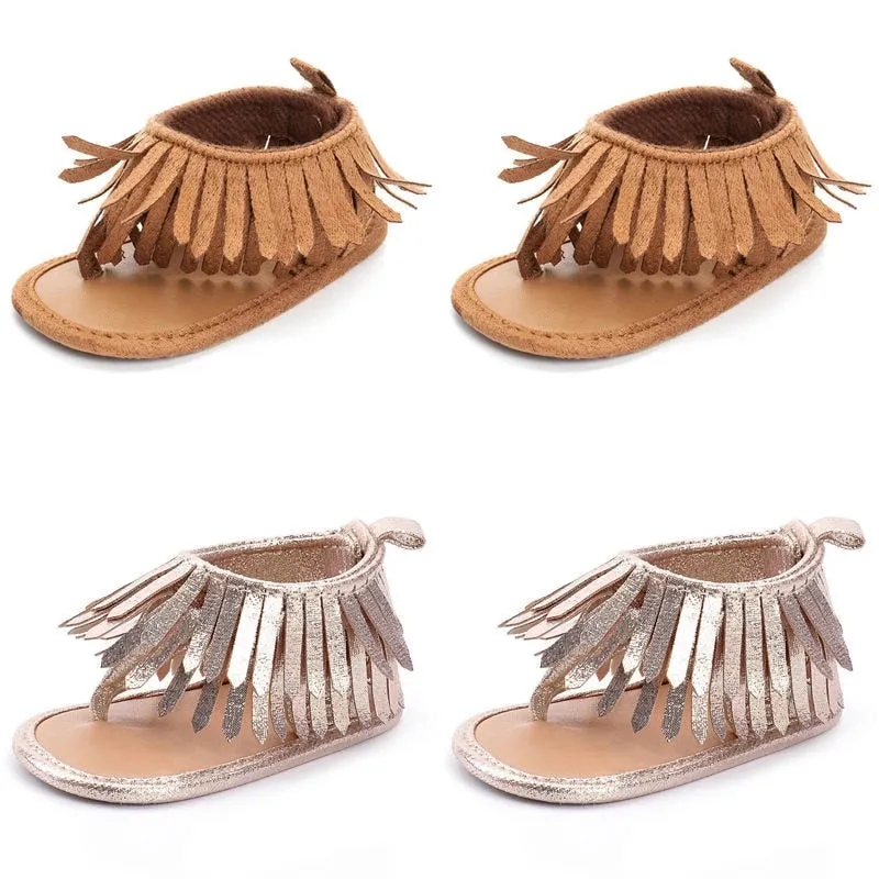 Baby Girls Leather Fringe Sandals | 0-12M