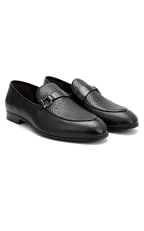 Black Loafers With Asymmetric Buckle