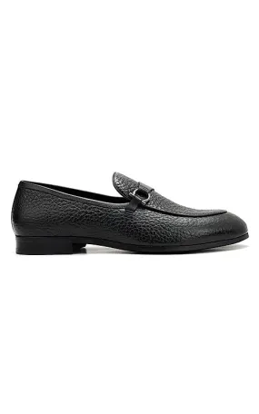 Black Loafers With Asymmetric Buckle