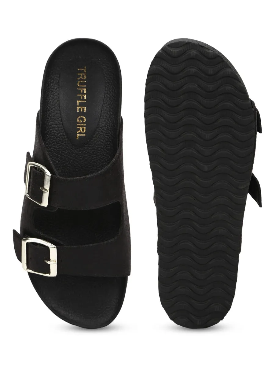 Black PU Side Buckle Sliders