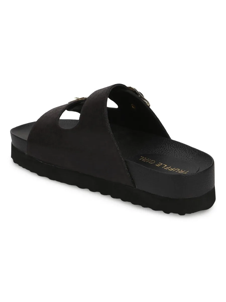 Black PU Side Buckle Sliders