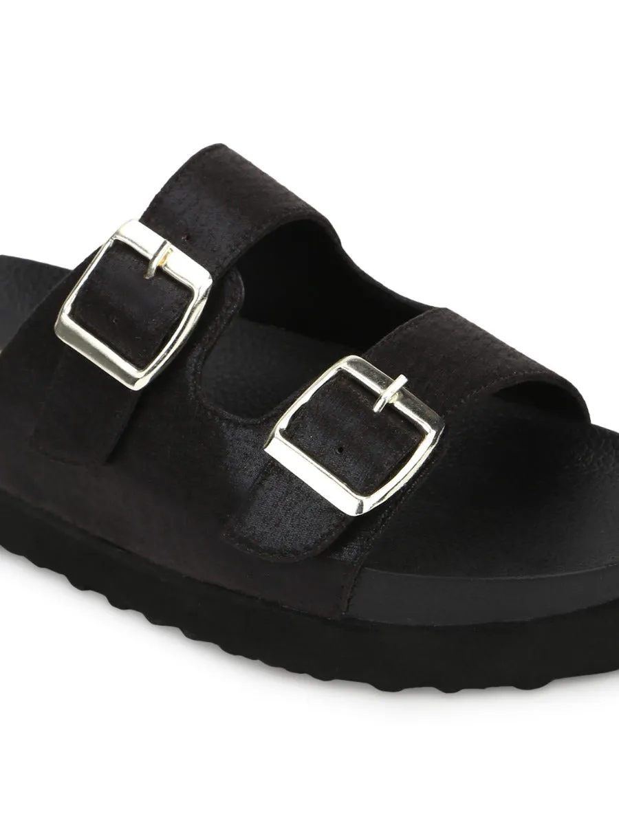 Black PU Side Buckle Sliders