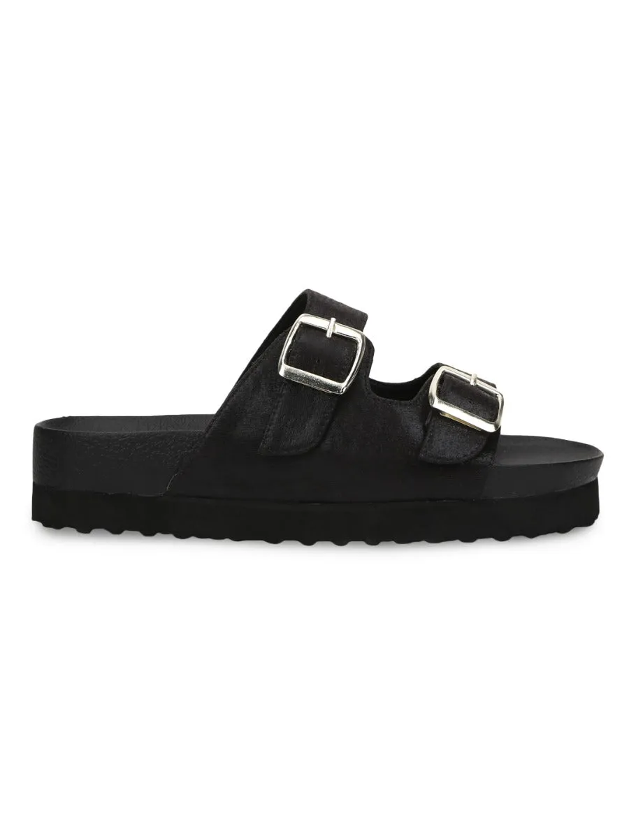 Black PU Side Buckle Sliders