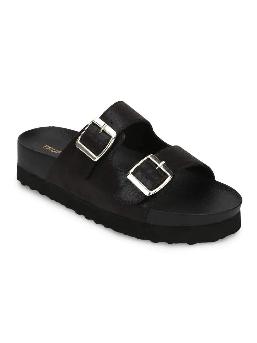 Black PU Side Buckle Sliders