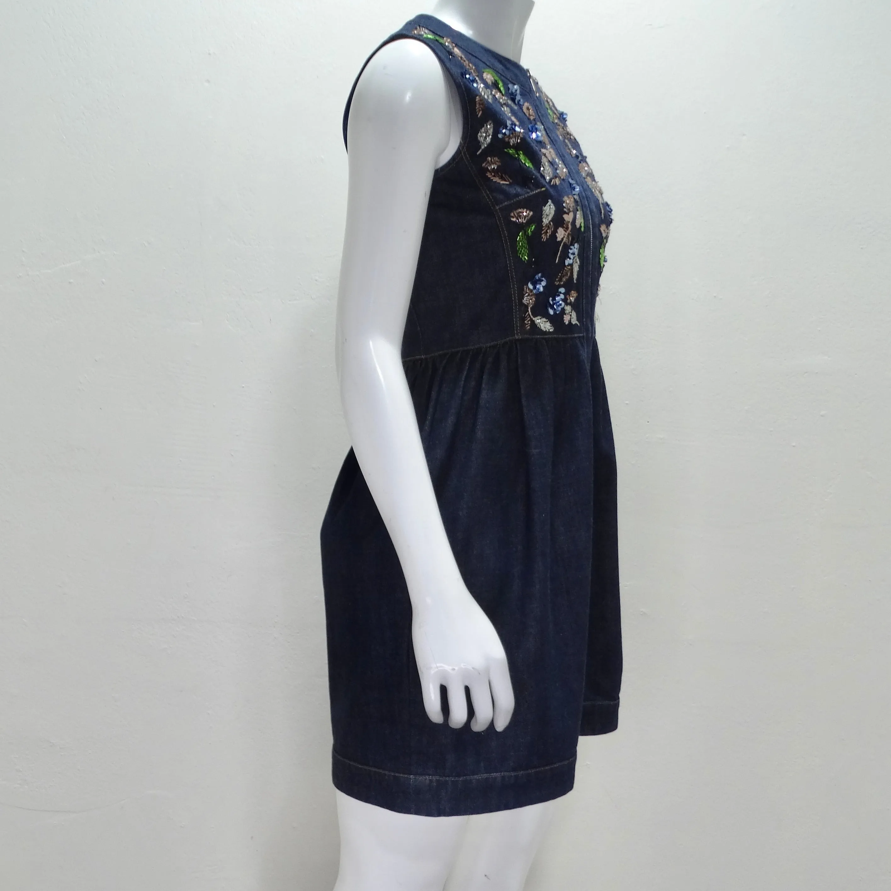 Christian Dior Denim Embroidered Sleeveless Dress