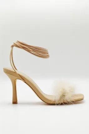 Delilah Feather Band Lace Up Heels in Nude