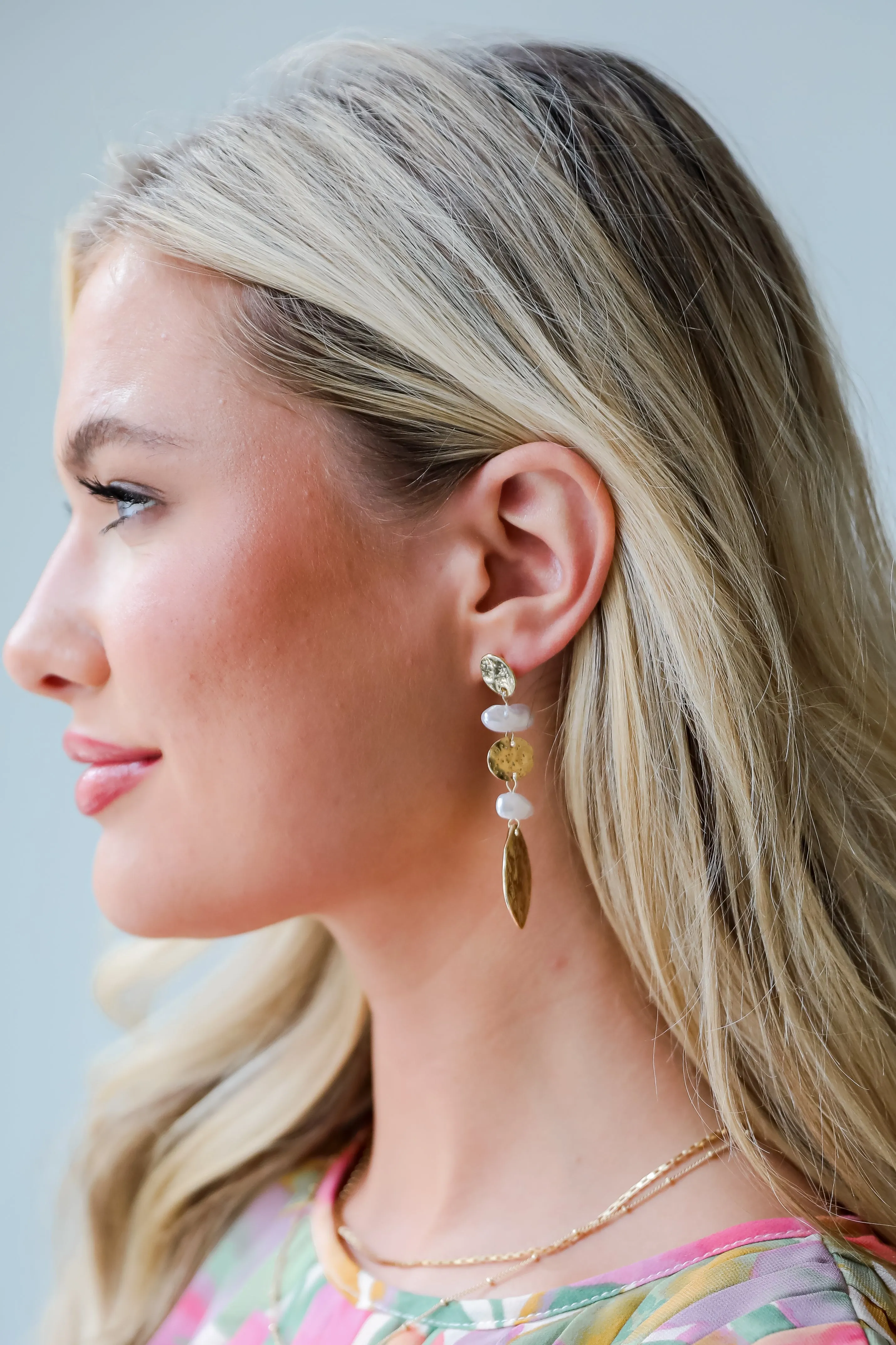 FINAL SALE - Alexa Gold Hammered Pearl Drop Earrings