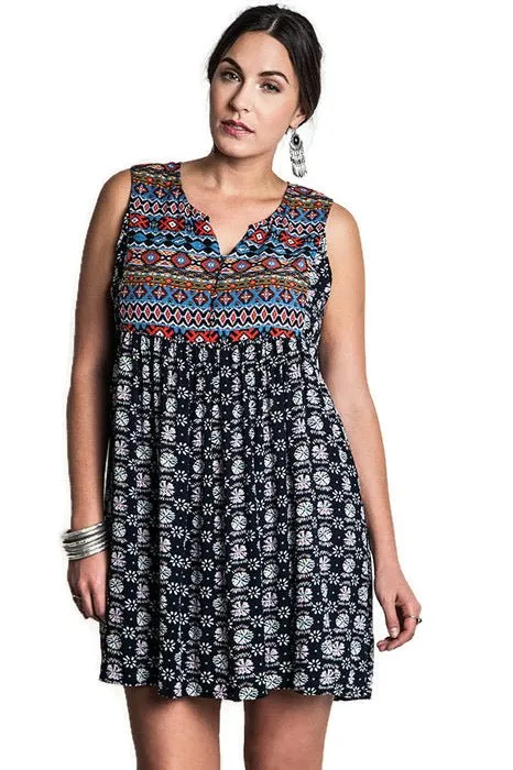 Sleeveless Printed Peasant Dress
