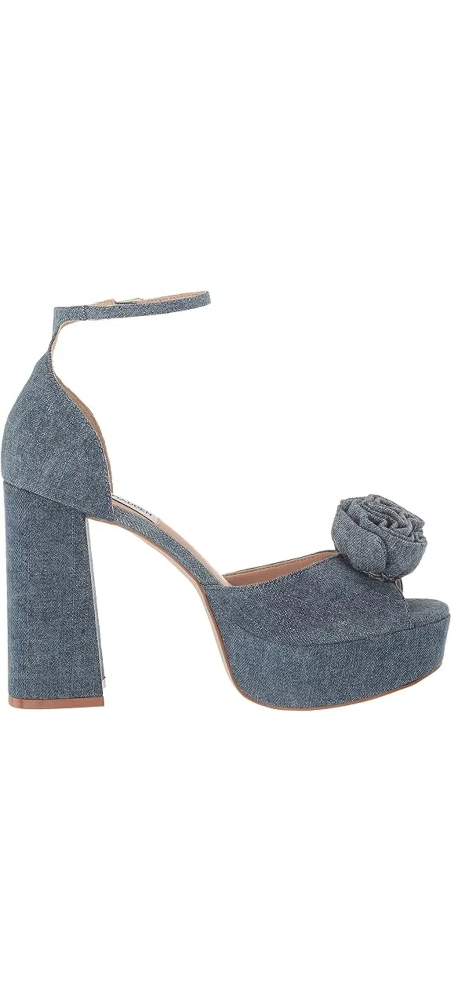 Steve Madden Luminesce Denim Ankle Strap Peep Toe Block Heeled Fashion Sandals